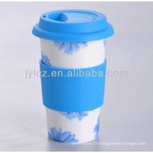 400cc porcelain travel tumbler with silicone band and lid